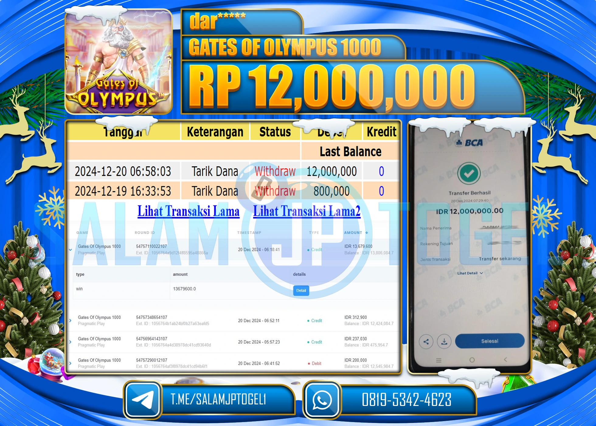 SALAMJPTOGEL MENANG SLOT GATES OF OLYMPUS 1000  Rp.12,000,000 LUNAS