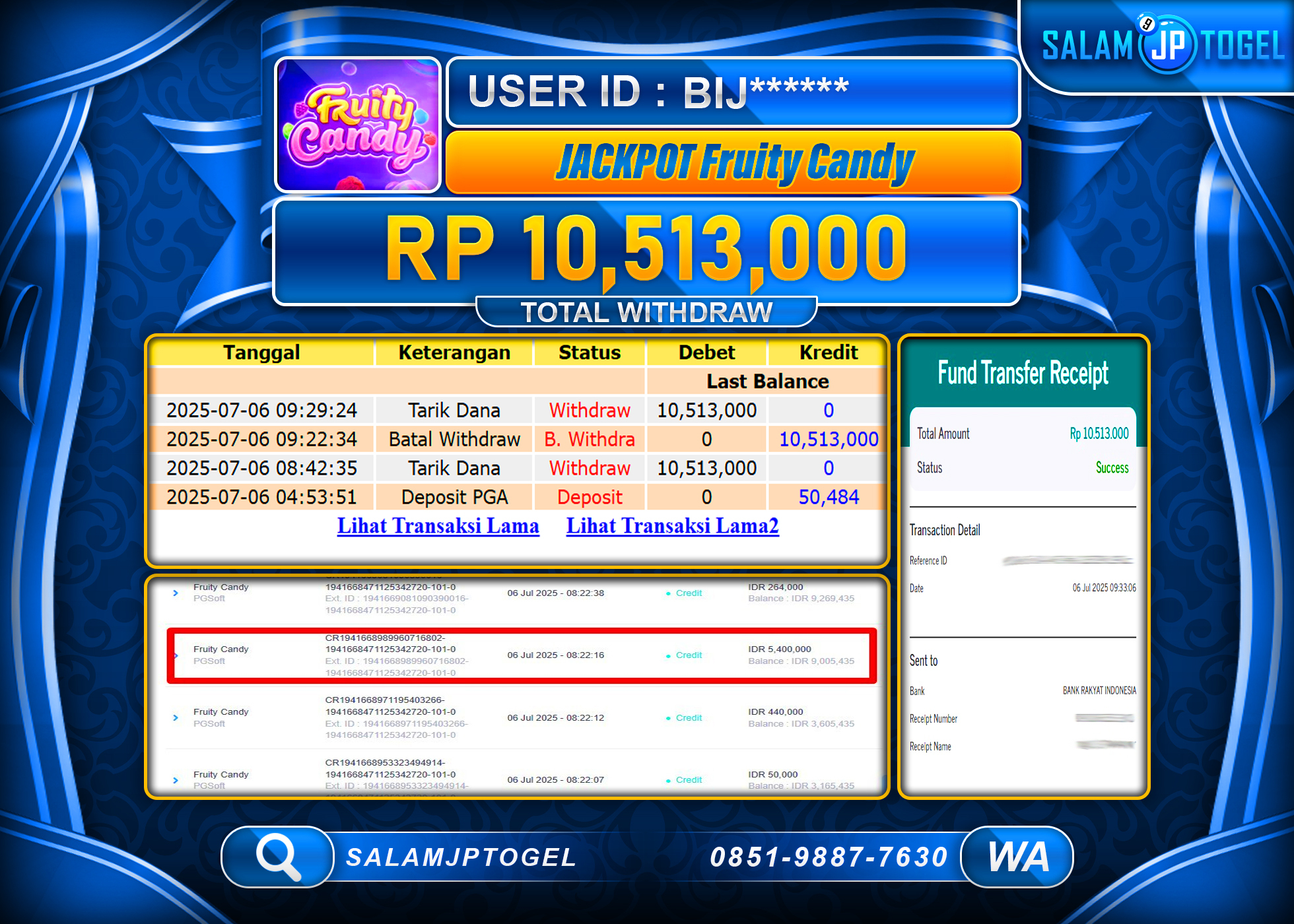 SALAMJPTOGEL MENANG FRUITY CANDY  Rp.10,513,000 LUNAS