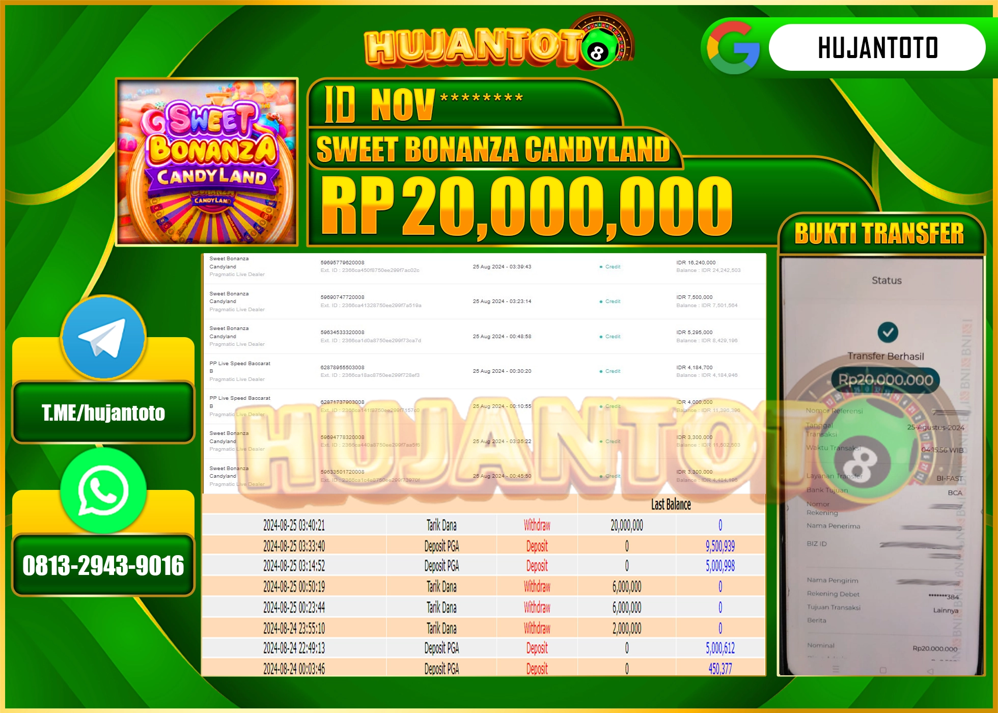 HUJANTOTO MENANG DI PERMAINAN SWEET BONANZA CANDYLAND  20.000.000 - LUNAS 
