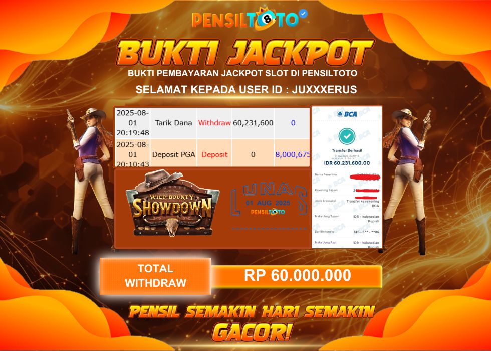 PENSILTOTO JACKPOT SLOT WILD BOUNTY SHOWDOWN  Rp.60.000.000,- LUNAS