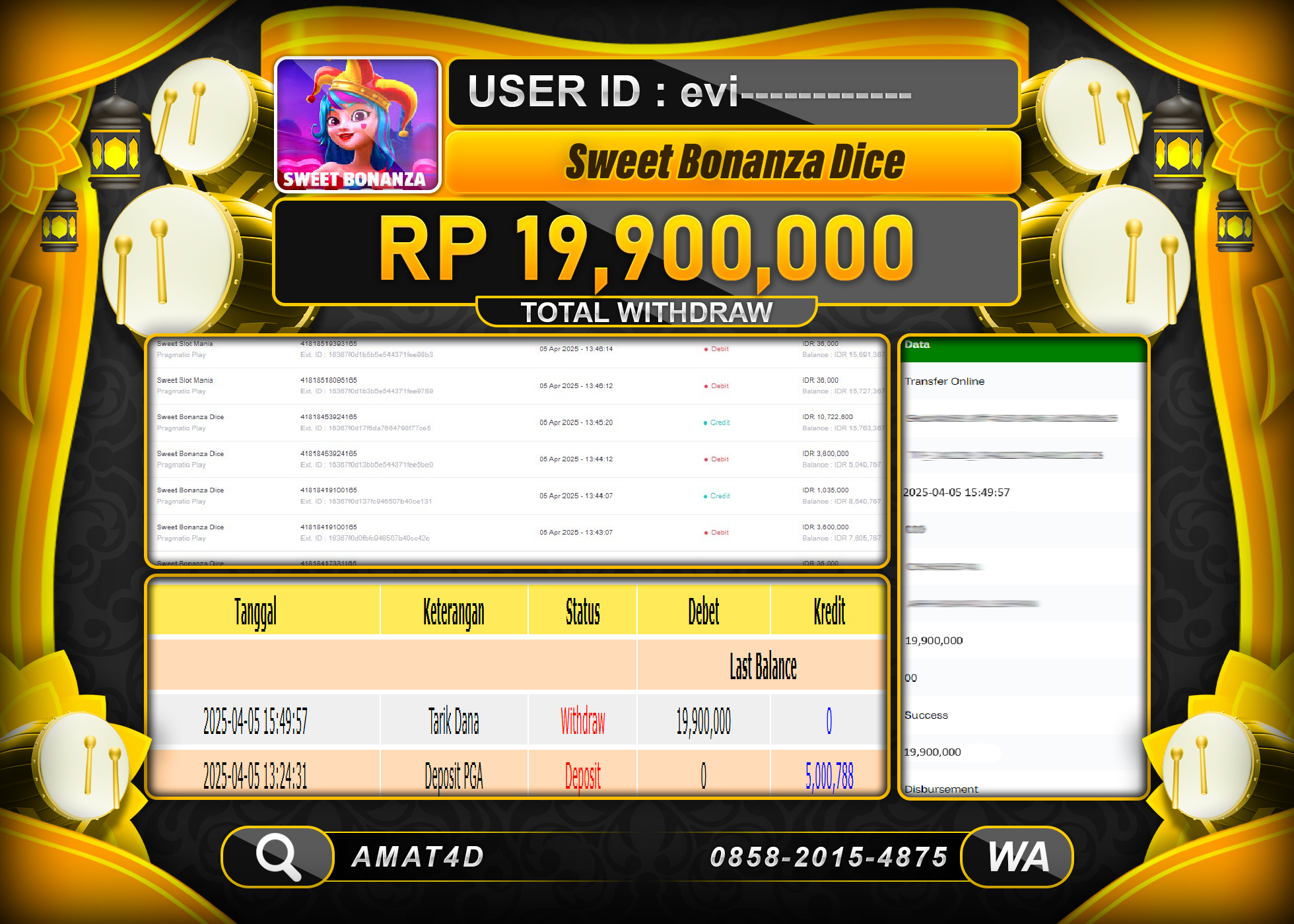 AMAT4D KEMENANGAN SWEET BONANZA DICE Rp.19.900.000 BERHASIL TERBAYAR LUNAS