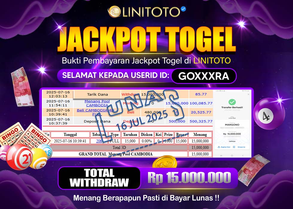 LINITOTO JACKPOT TOGEL CAMBODIA Rp.15.000.000,- LUNAS