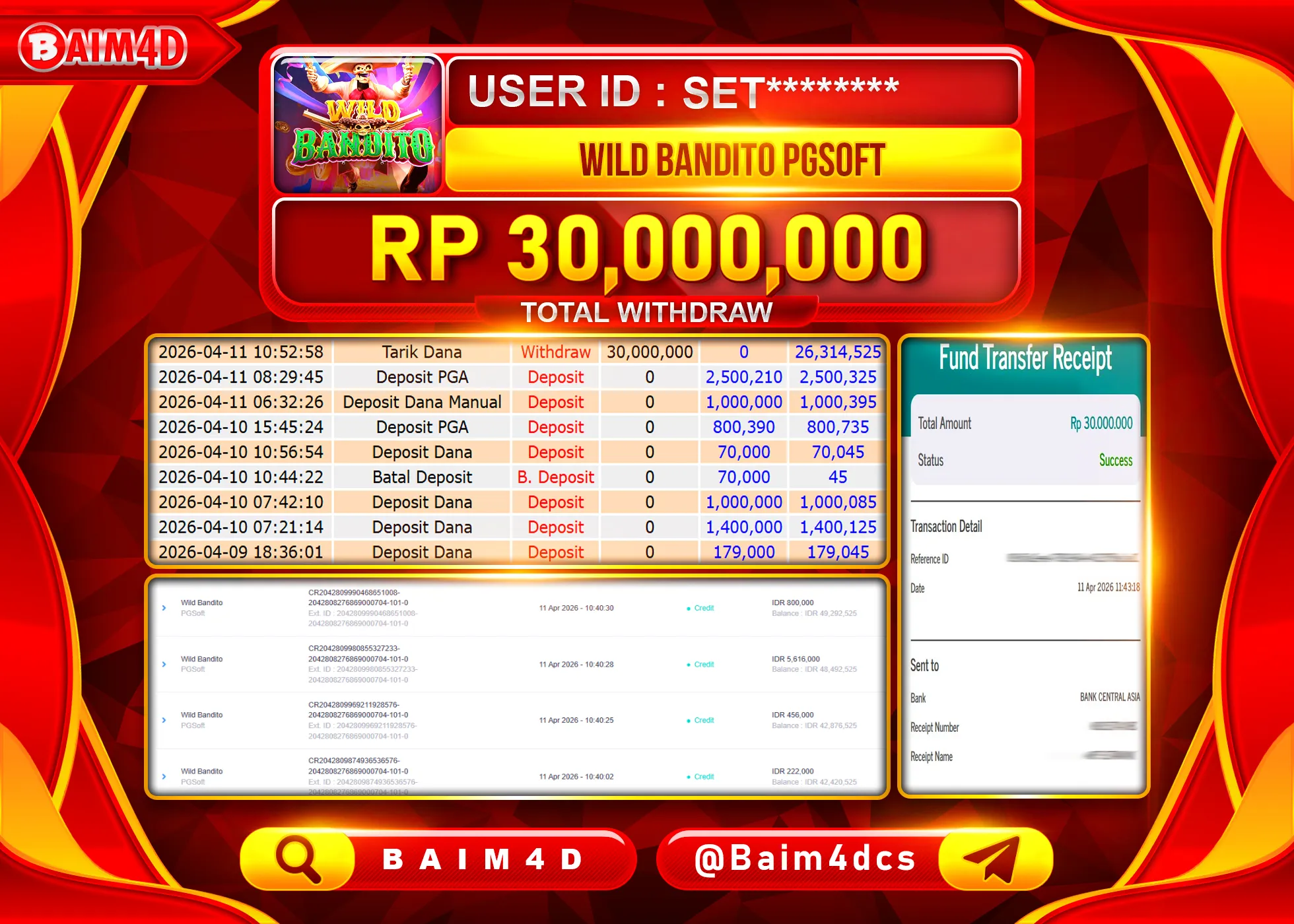 BAIM4D JACKPOT  SLOT SLOT WILD BANDITO Rp.30,000,000 - LUNAS