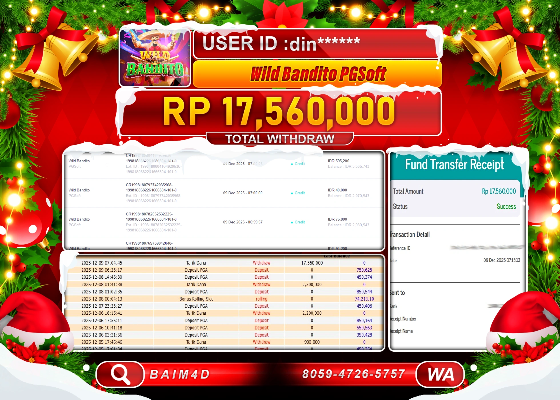 BAIM4D JACKPOT  SLOT WILD BANDITO PG SOFT Rp.17,560,000 - LUNAS