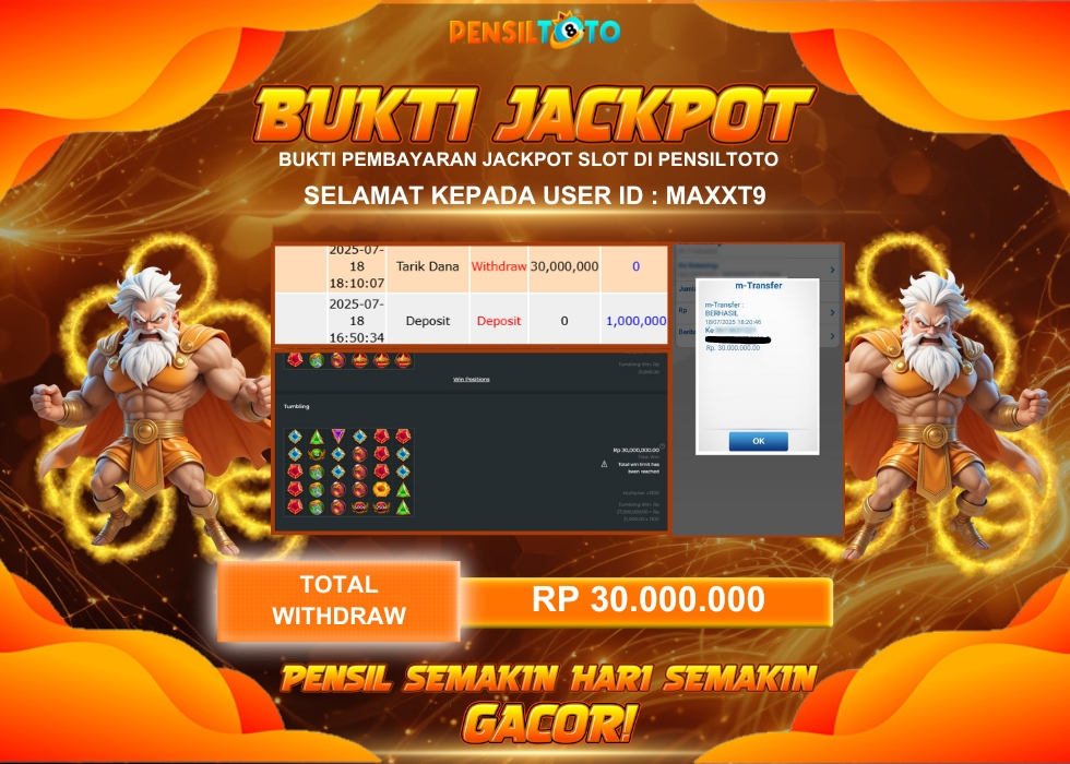 PENSILTOTO JACKPOT SLOT GATES OF OLYMPUS 1000  Rp.30.000.000,- LUNAS