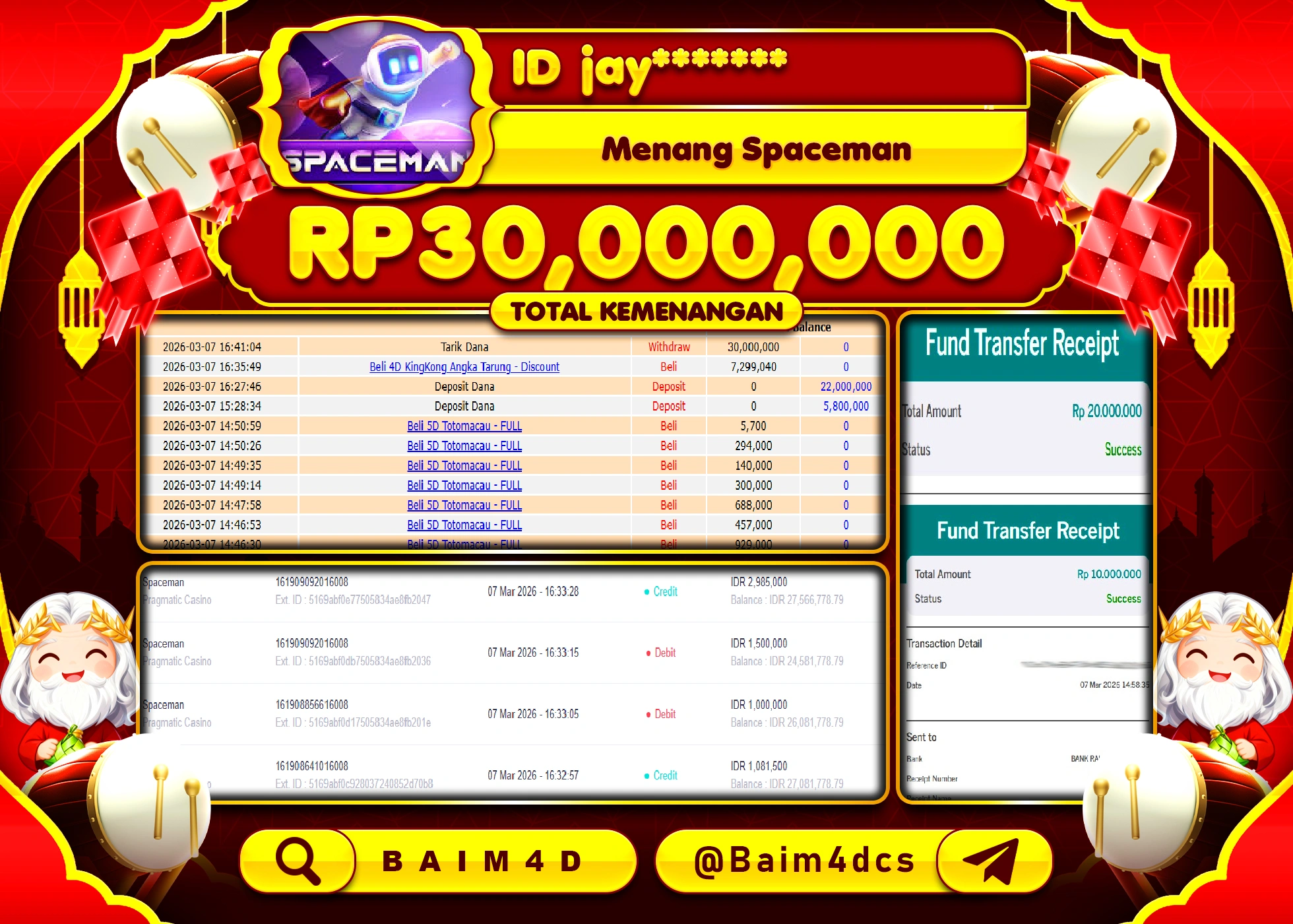 BAIM4D JACKPOT LIVEGAMES SPACEMAN Rp.30,000,000 - LUNAS