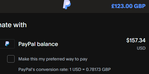 Screenshot of the PayPal conversion.