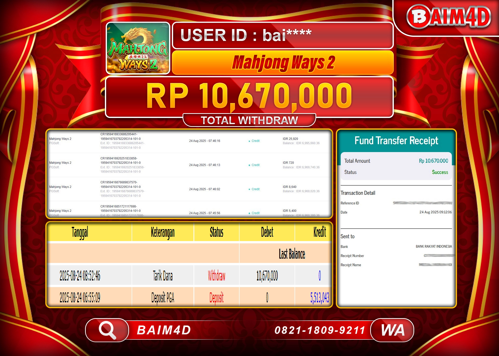 BAIM4D JACKPOT SLOT MAHJONG WAYS 2- PG SOFT  Rp.10,670,000.- LUNAS