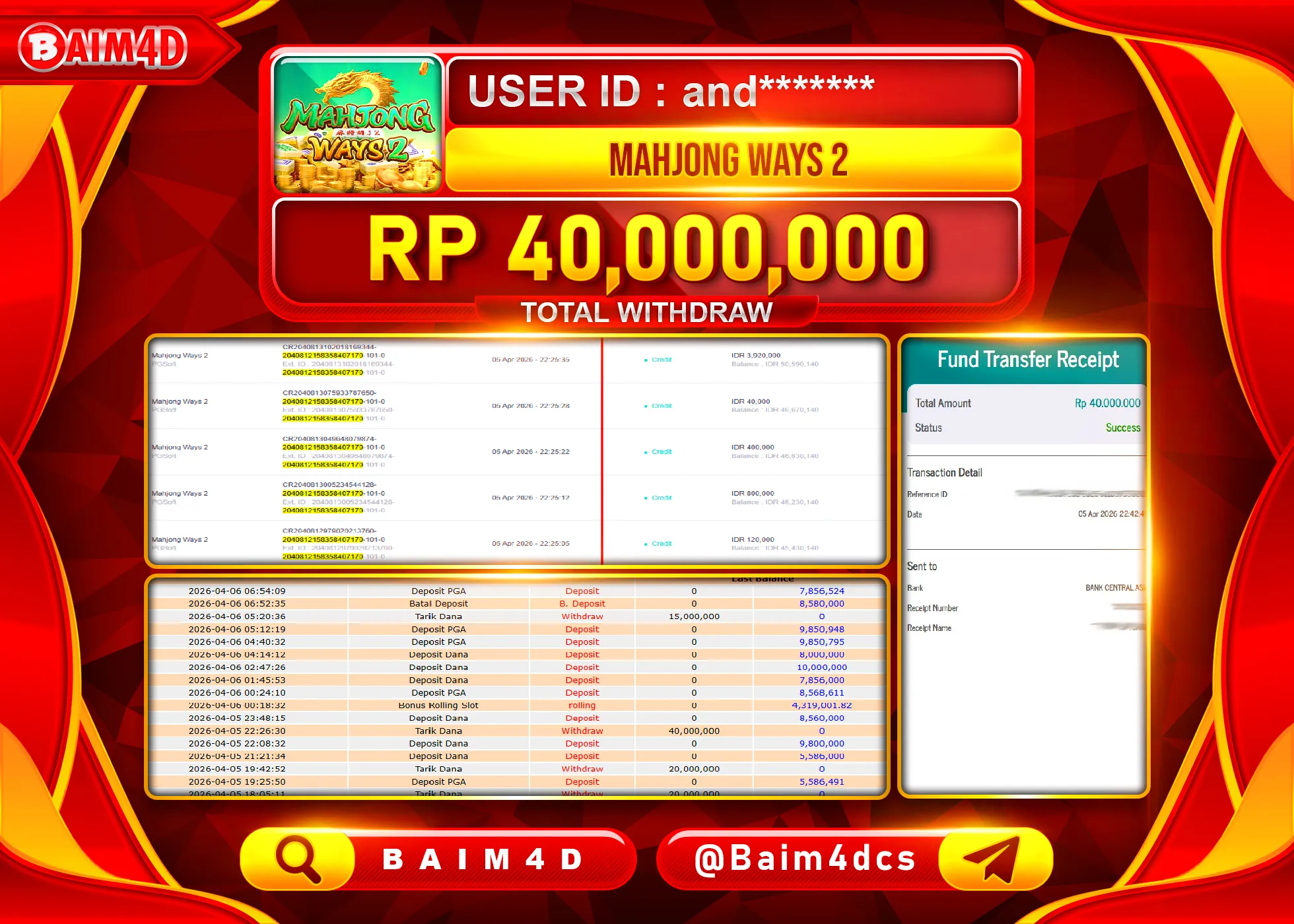 BAIM4D JACKPOT  SLOT MAHJONG WAYS 2 Rp.40,000,000 - LUNAS
