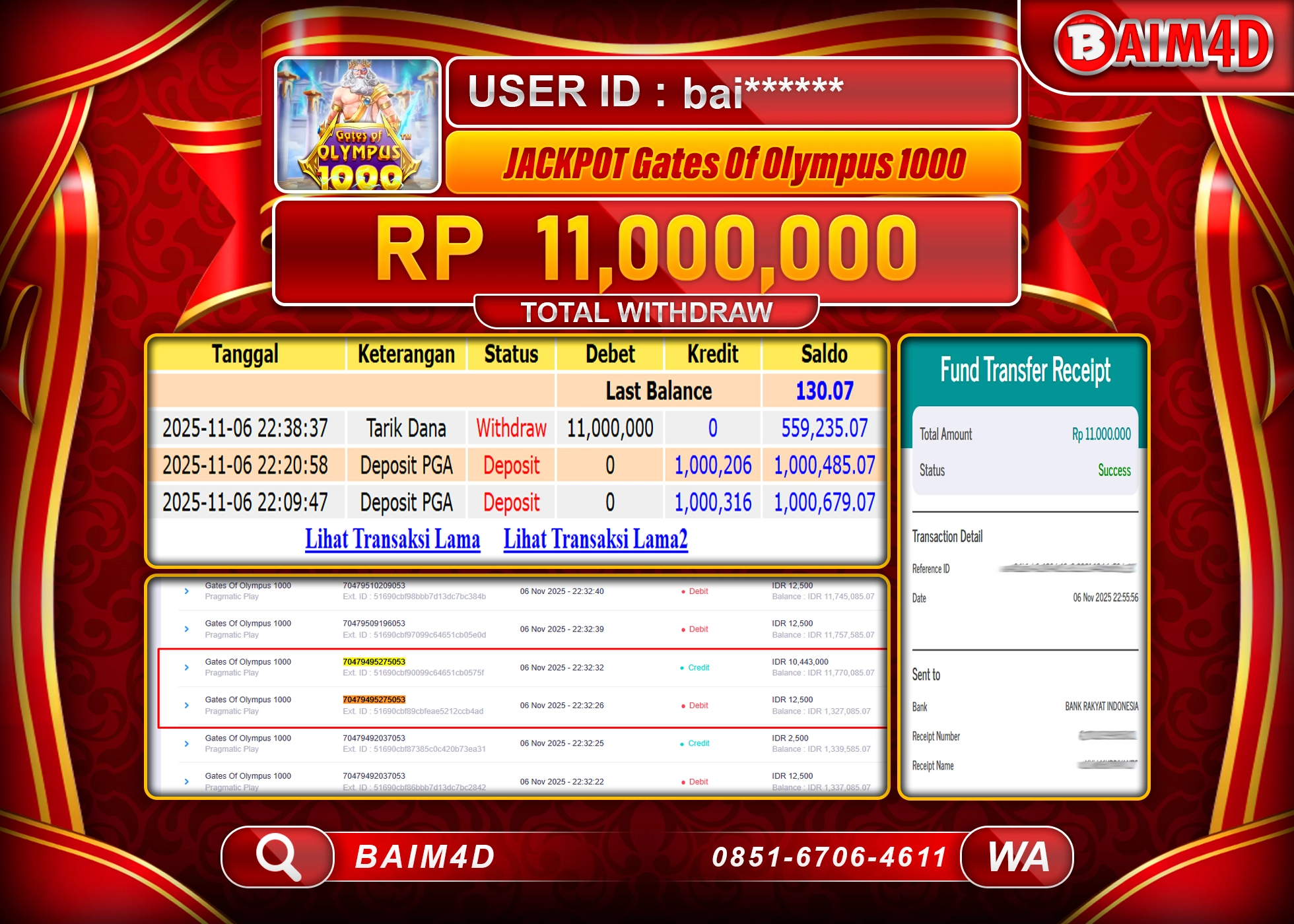 BAIM4D JACKPOT SLOT GATES OF OLYMPUS 1000 Rp.11,000,000 - LUNAS