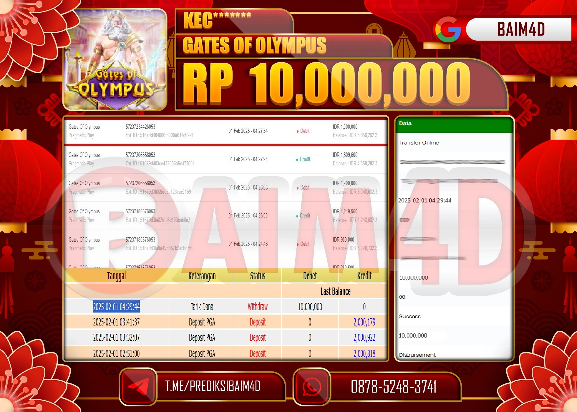 BAIM4D JACKPOT MENANG GATES OF OLYMPUS   Rp.10.000,000.- LUNAS