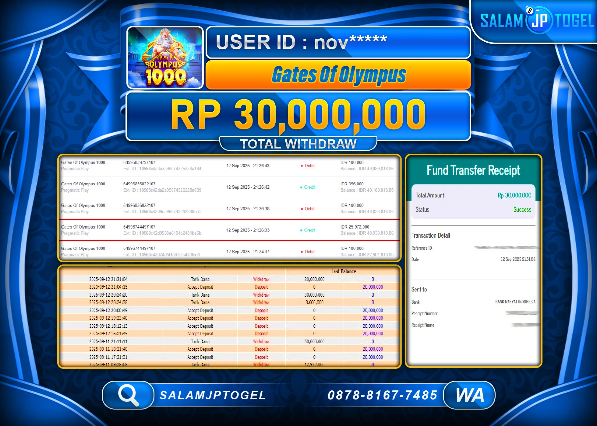 SALAMJPTOGEL MENANG JACKPOT GATES OF OLYMPUS Rp.30,000,000
