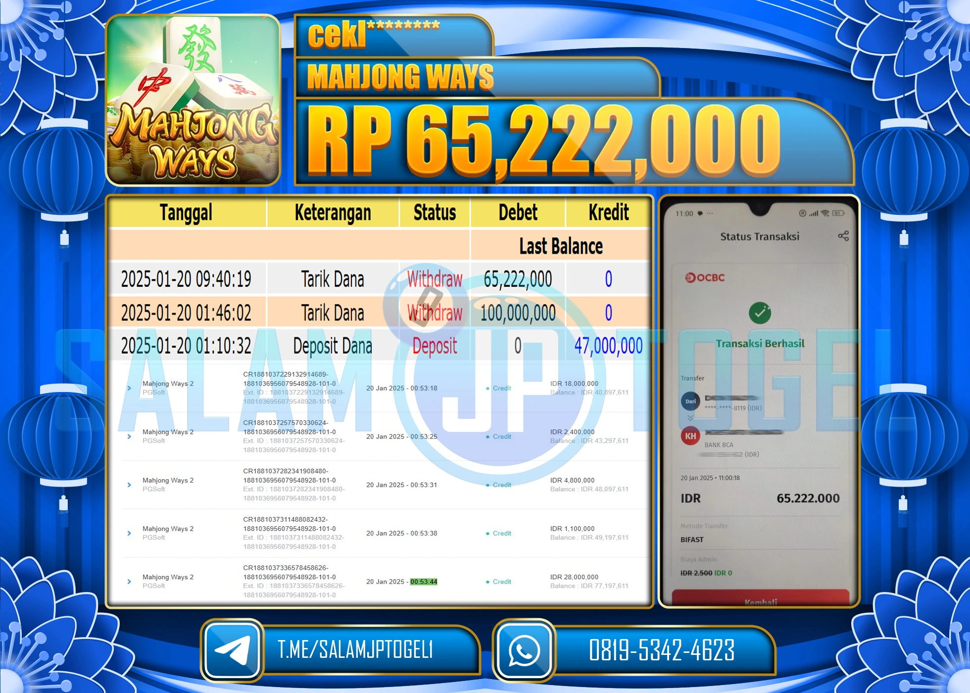 SALAMJPTOGEL MENANG SLOT MAHJONG WAYS  Rp.65,222,000 LUNAS
