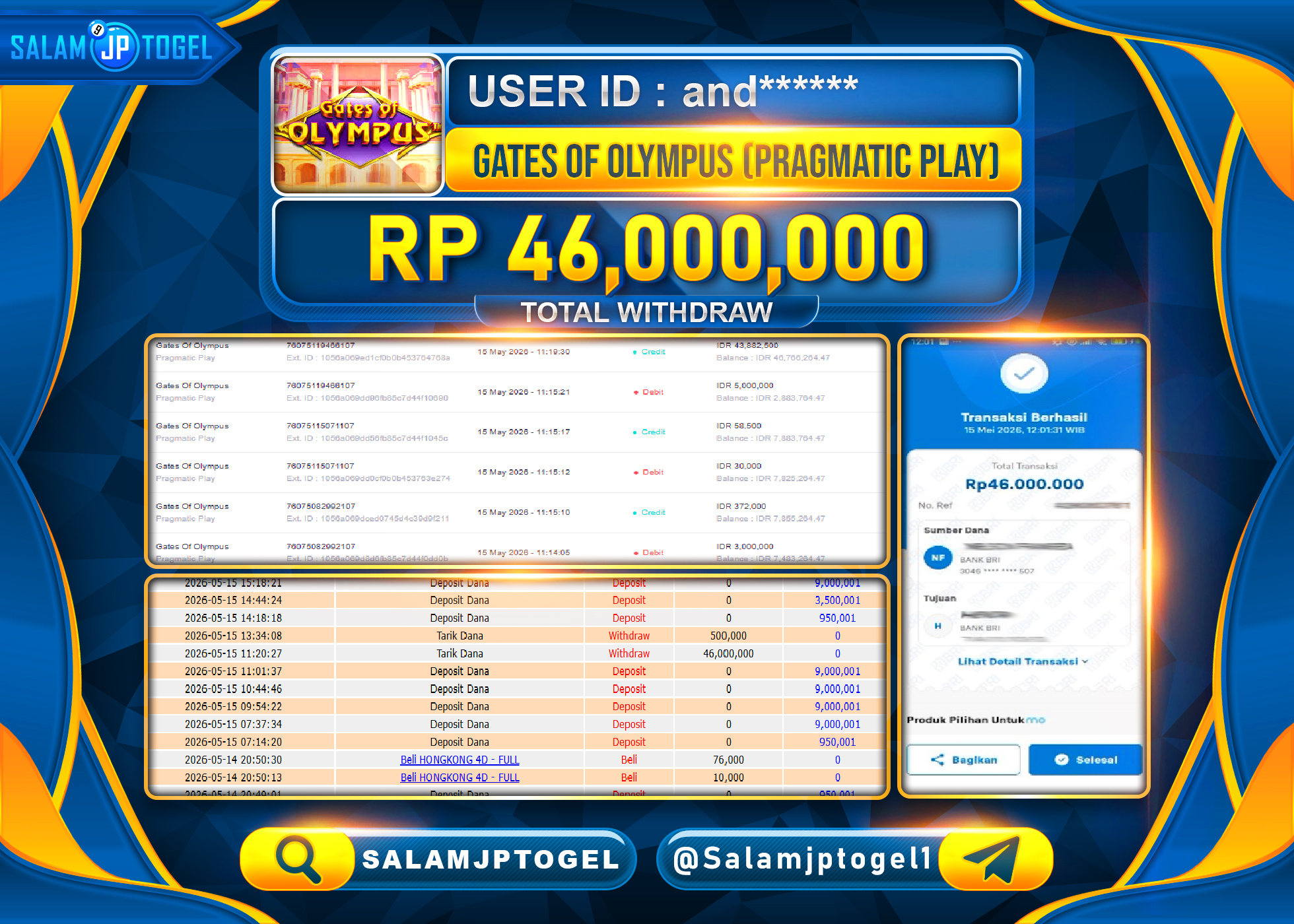 SALAMJPTOGEL Gates Of Olympus (Pragmatic Play) Rp.46,000,000- LUNAS