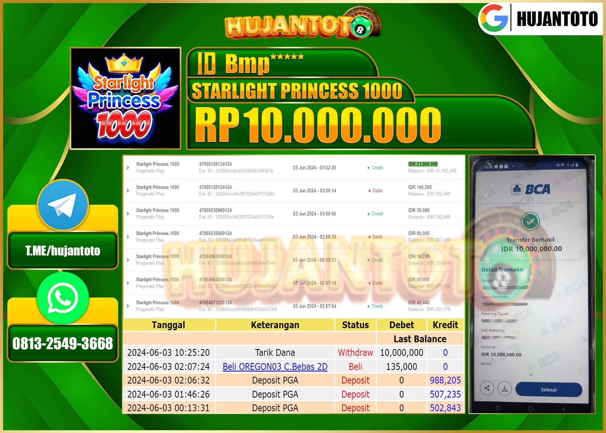 HUJANTOTO MENANG SLOT STARLIGHT PRINCESS 10.000.000 - LUNAS 