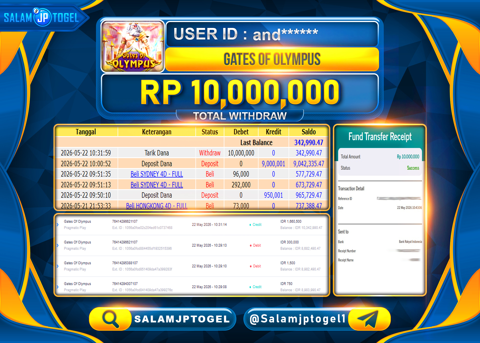 SALAMJPTOGEL JACKPOT MENANG Gates Of Olympus (Pragmatic Play) Rp.11,000,000 - LUNAS