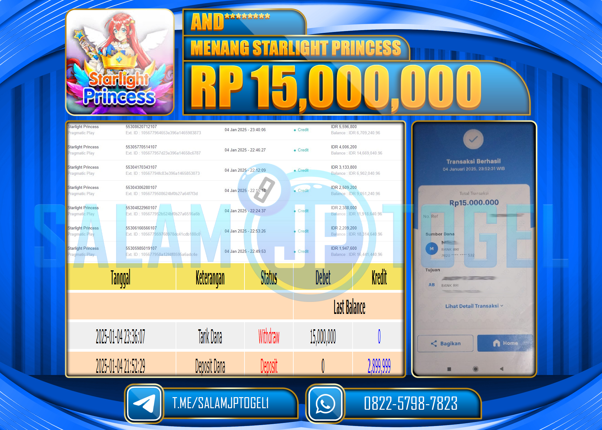 SALAMJPTOGEL MENANG STARLIGHT PRINCESS GAMES Rp.15,000,000 LUNAS
