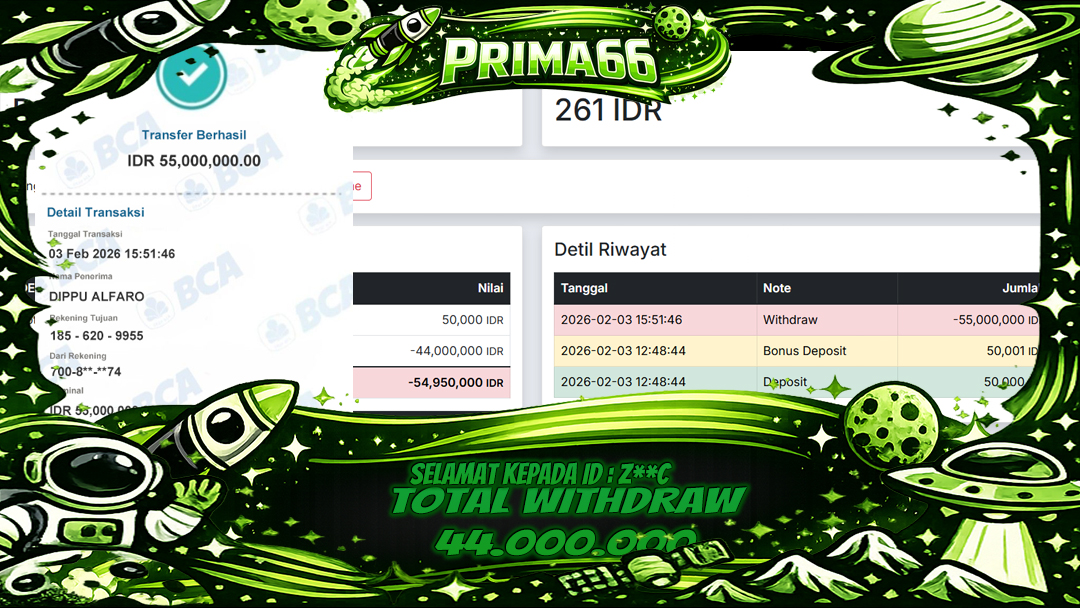 PRIMA66-JACKPOT SLOT GAME GATES OF OLYMPUS  WIN HINGGA 55 JUTA, 03 FEBRUARI 2026