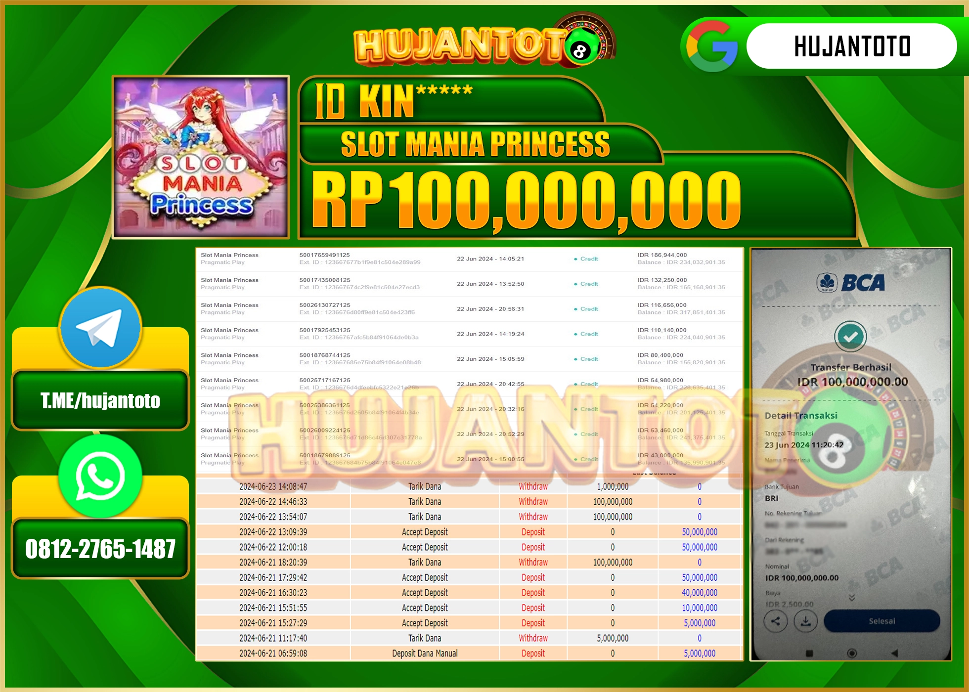HUJANTOTO MENANG SLOT SLOT MANIA PRINCESS WD 100.000,000 - LUNAS 