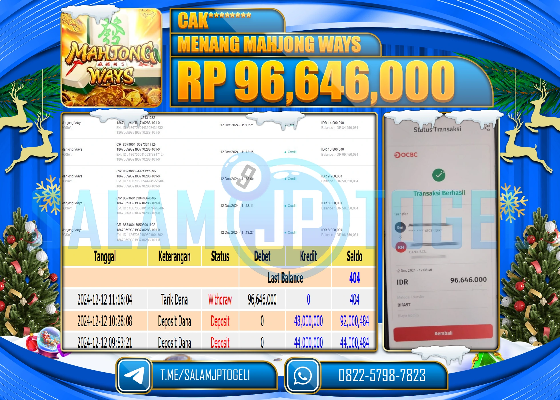 SALAMJPTOGEL MENANG SLOT MAHJONG WAYS Rp.96,646,000 LUNAS