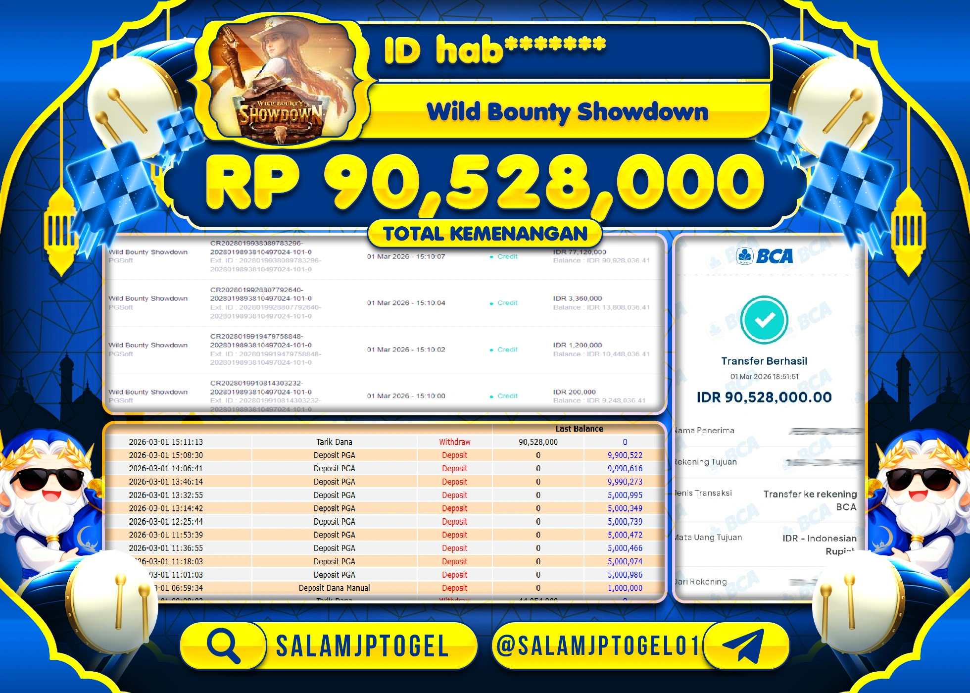SALAMJPTOGEL JACKPOT WILD BOUNTYSHOWDOWN Rp.90,528,000 - LUNAS