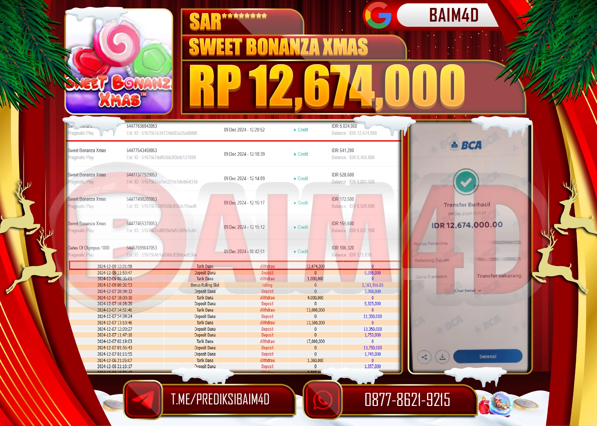 BAIM4D JACKPOT SLOT Sweet Bonanza Xmas Rp.12,674,000.- LUNAS