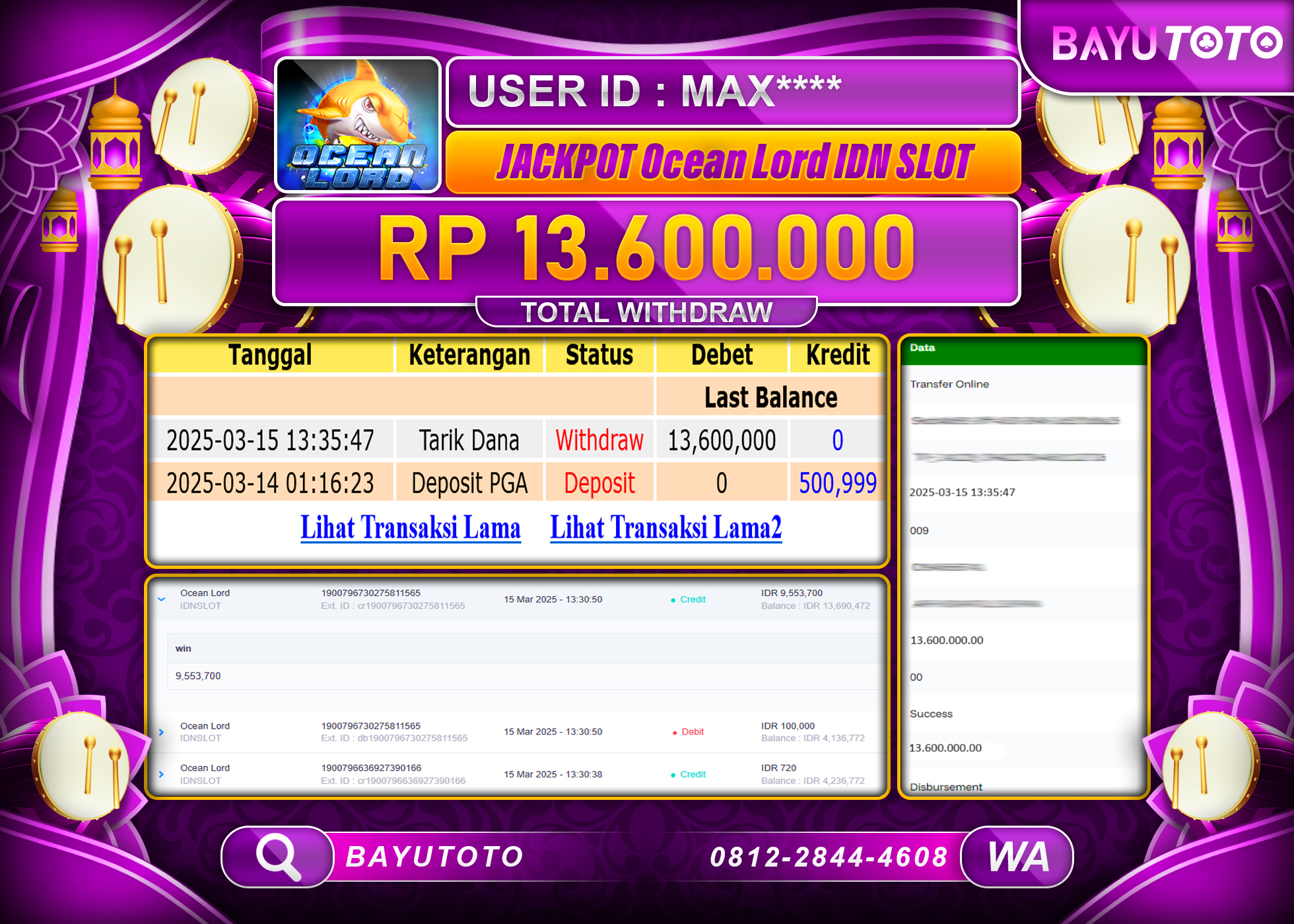 BAYUTOTO JACKPOT DI OCEAN LORD IDN SLOT Rp.13.600.000 LUNAS