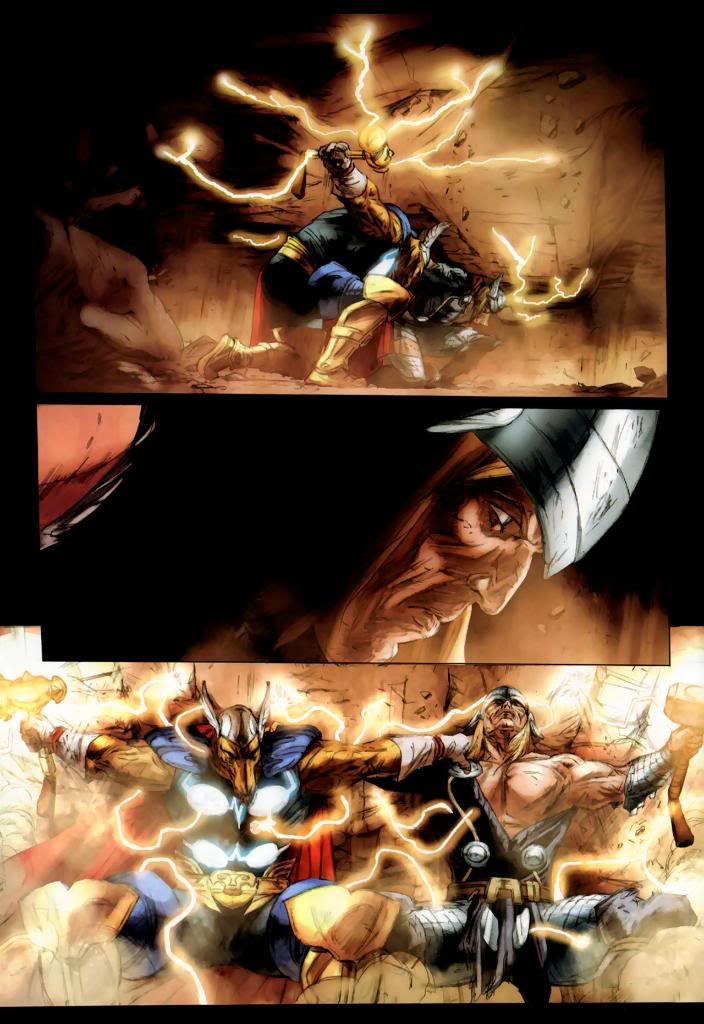 Thor and Beta Ray Bill lifting Asgard back up