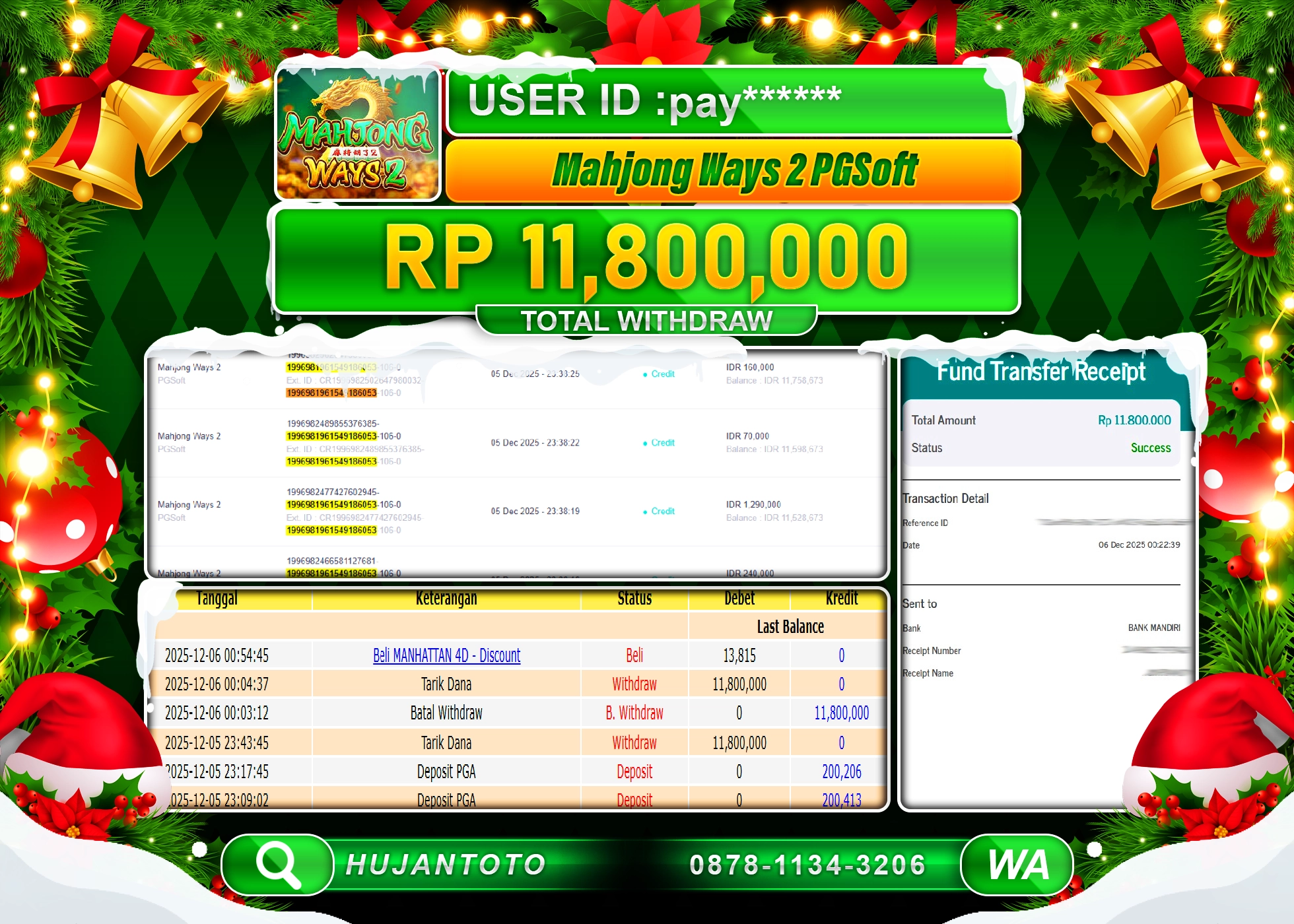 HUJANTOTO - BUKTI JACKPOT MENANG SLOT MAHJONG WAYS 2 Rp.11,800,000 - TERBAYAR LUNAS