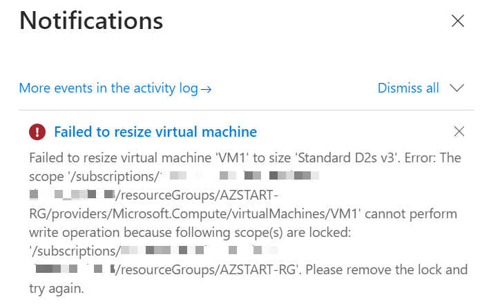 Failed to resize vm