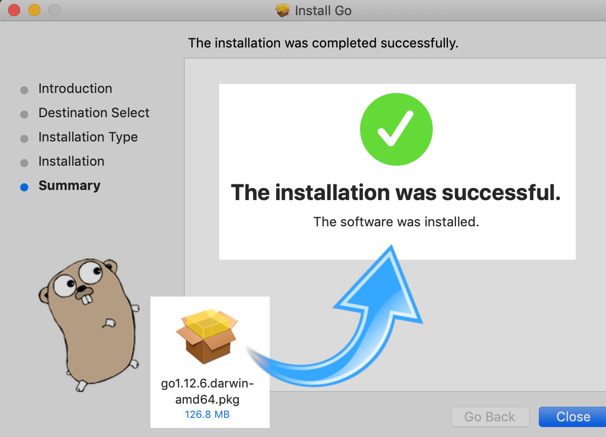Screenshot of the Golang package .pkg installer for macOS