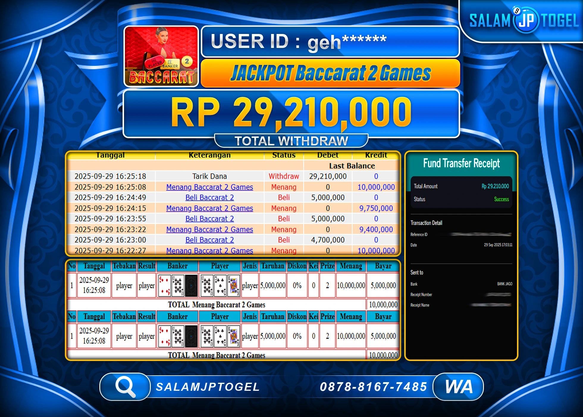 SALAMJPTOGEL MENANG JACKPOT BACCARAT 2 29,210,000-LUNAS