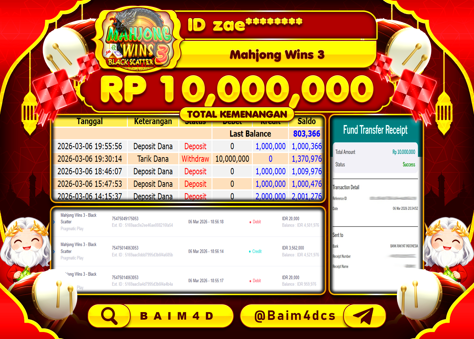 BAIM4D JACKPOT MAHJONG WINS 3  Rp.10,000,000 - LUNAS