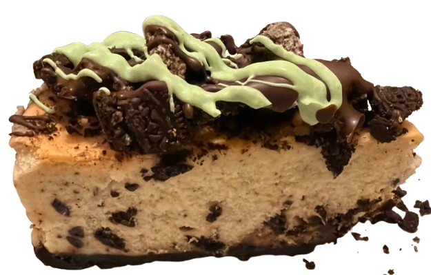 a piece of oreo cheesecake