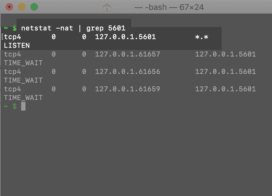 Screenshot of the netstat command to grep for Kibana and its port in a terminal