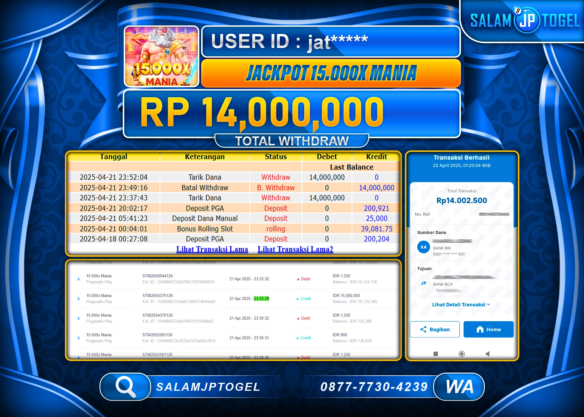 SALAMJPTOGEL MENANG 15X000 MANIA Rp.14,000,000 LUNAS