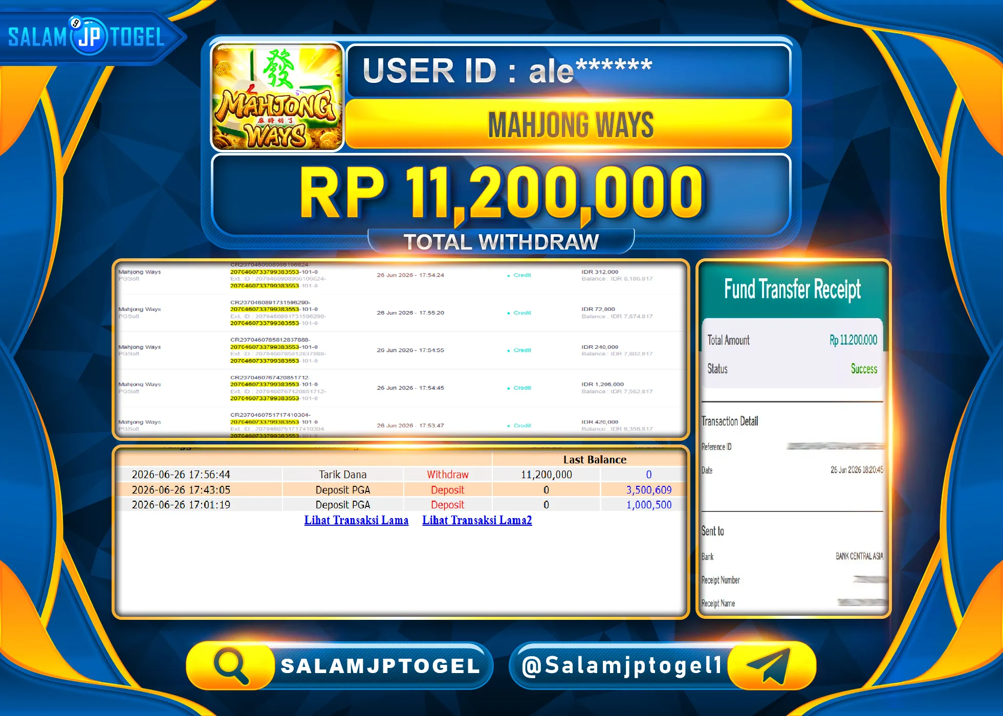 SALAMJPTOGEL MENANG GACOR SLOT MAHJONG WAYS PG SOFT Rp.11,200,000- LUNAS