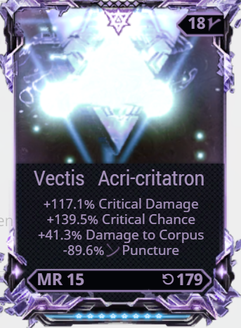 WTS Vectis +crit chance +crit dmg +corpus -puncture 600p PM ME ...