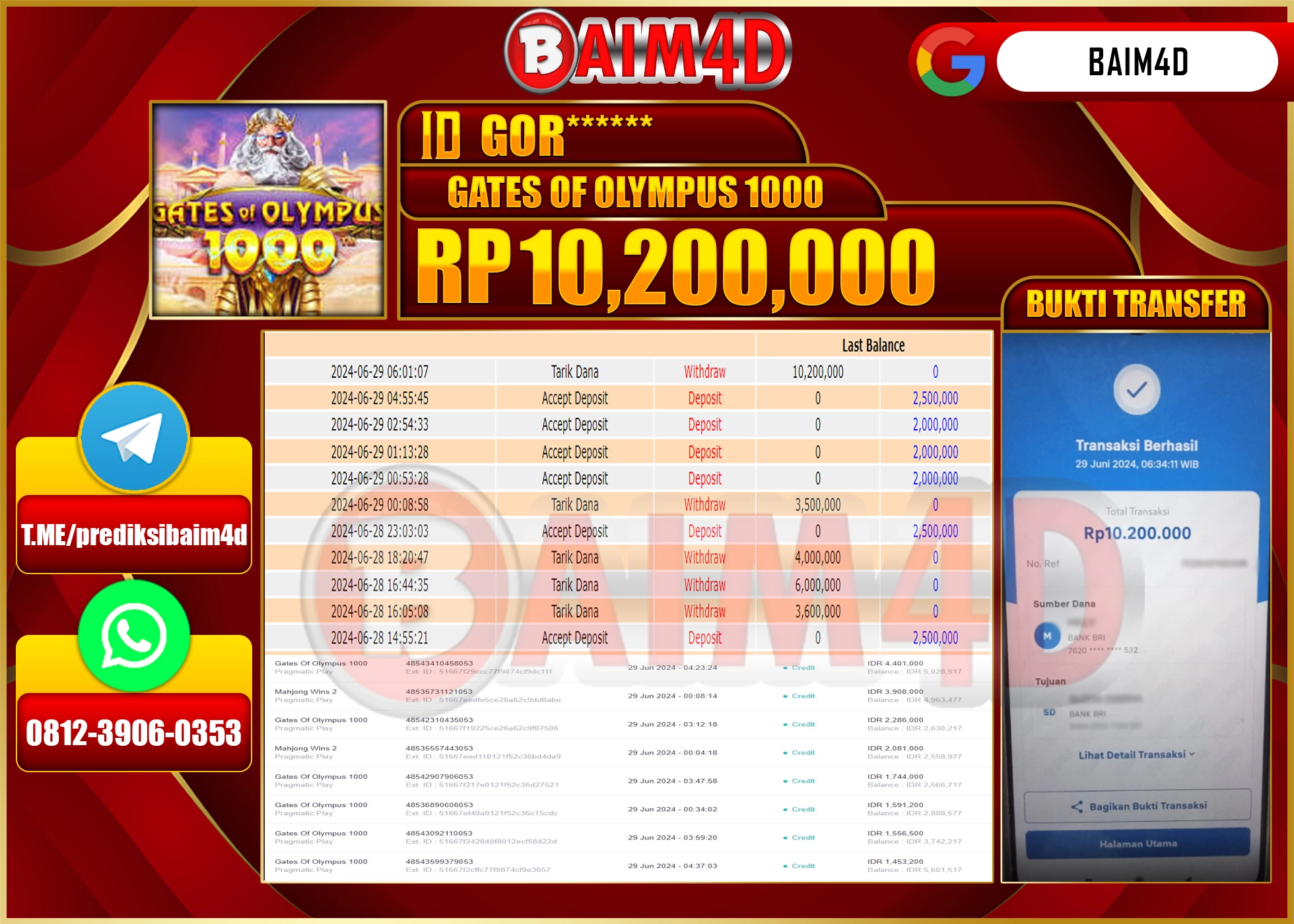 BAIM4D JACKPOT GATES OF OLYMPUS 1000 Rp.10,200,000.- LUNAS