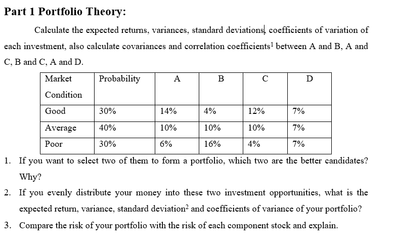 Part 1 Portfolio Theory Calculate The Expected Chegg Part 1 Portfolio Theory Calculate The Expected Chegg