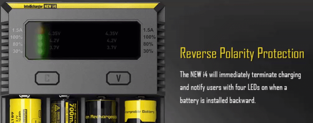 If a battery is installed backwards, then it will immediately stop charging and notify the user.