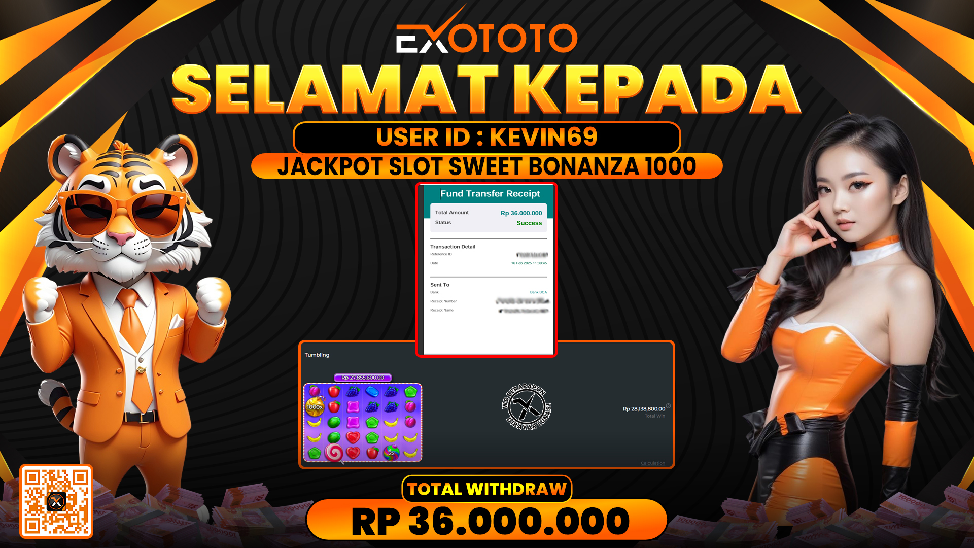 EXOTOTO JACKPOT DI SLOT SWEET BONANZA 1000 RP. 63.000.000,- LUNAS