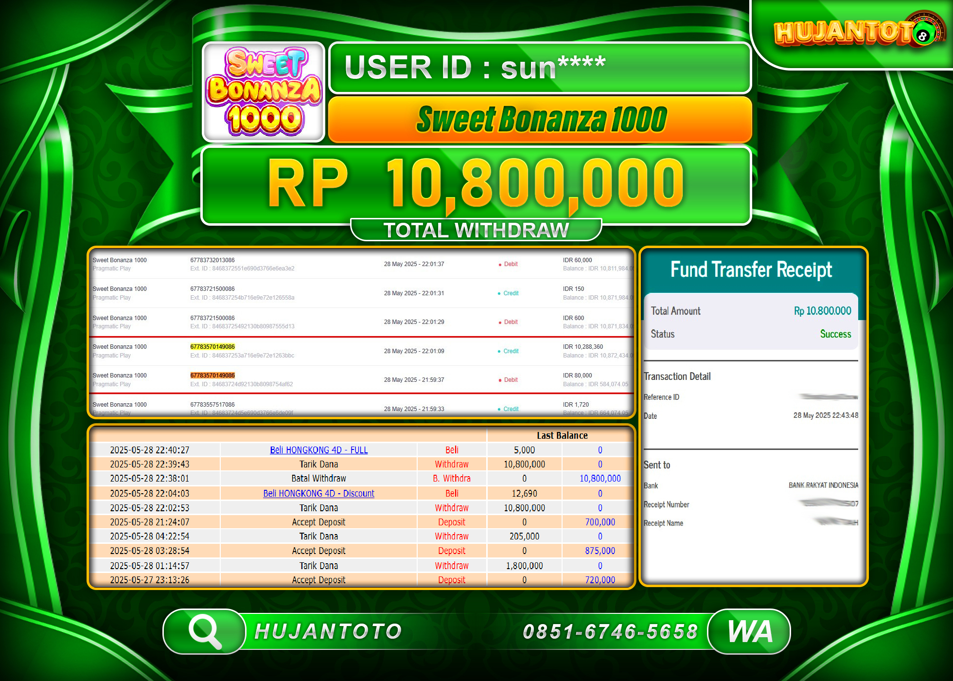 HUJANTOTO - BUKTI JACKPOT MENANG SLOT MAHJONG WAYS  Rp.10,800,000 - TERBAYAR LUNAS