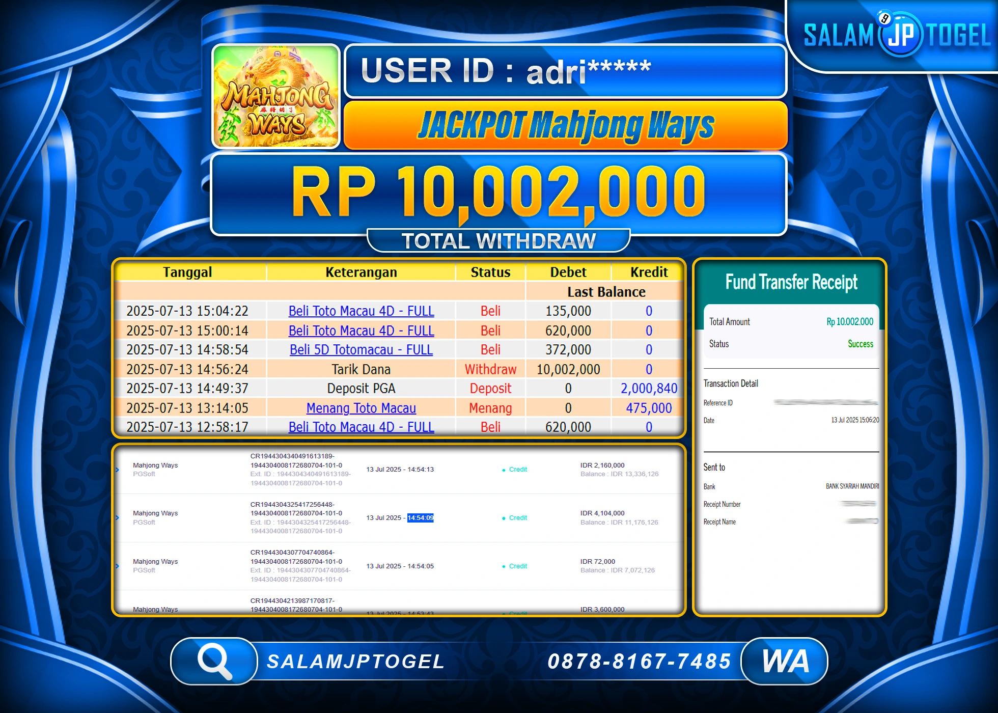 SALAMJPTOGEL MENANG MAHJONG WAYS Rp.10,002,000