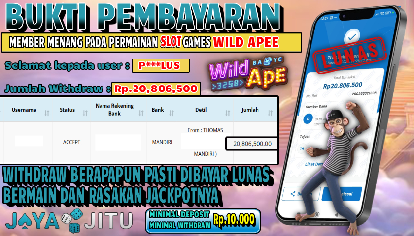🏆 BUKTI KEMENANGAN WILD APE MEMBER  JAYAJITU🏆