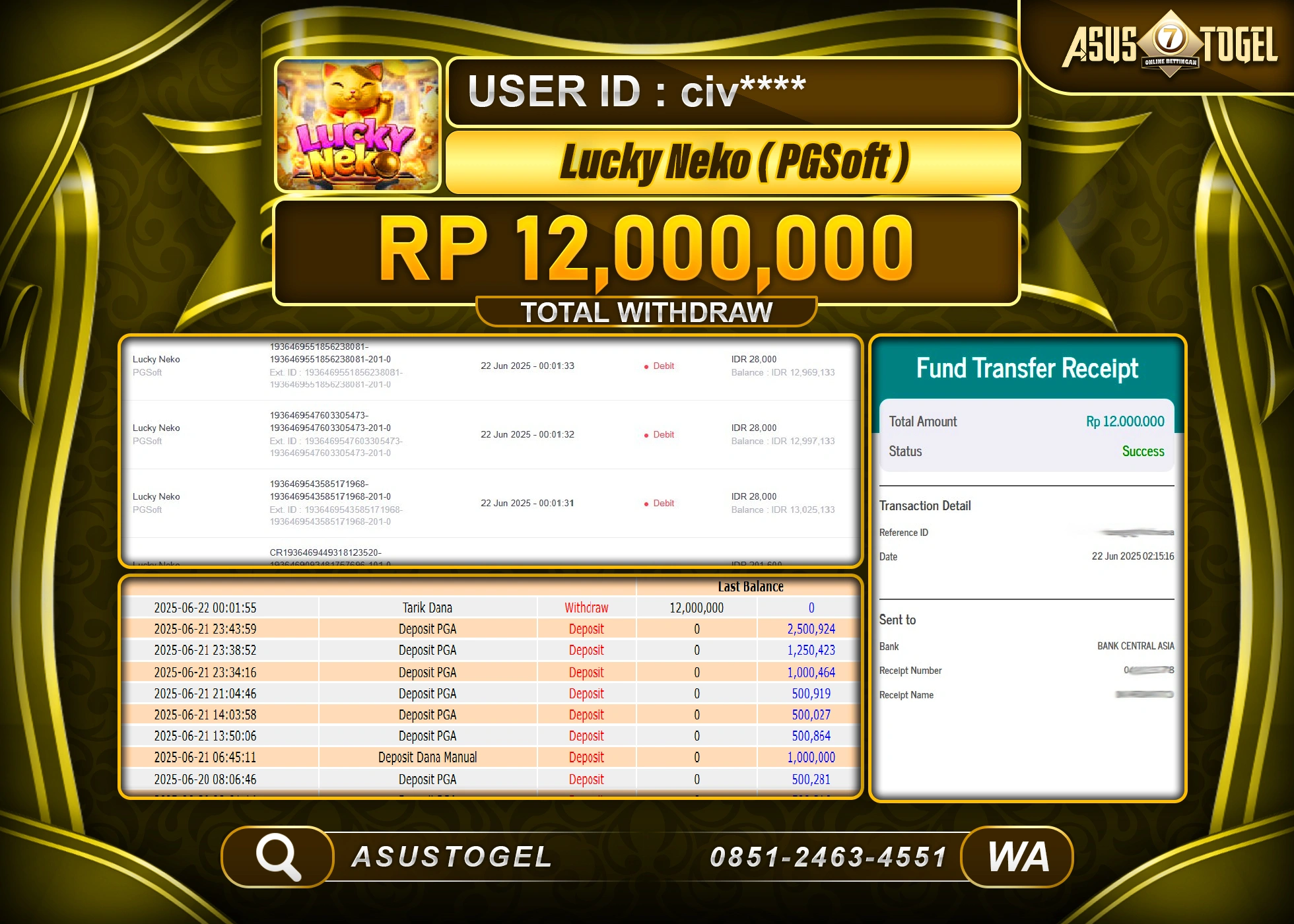 ASUSTOGEL KEMENANGAN DI SLOT LUCKY NEKO SEBESAR 12,000,000- RUPIAH LUNAS