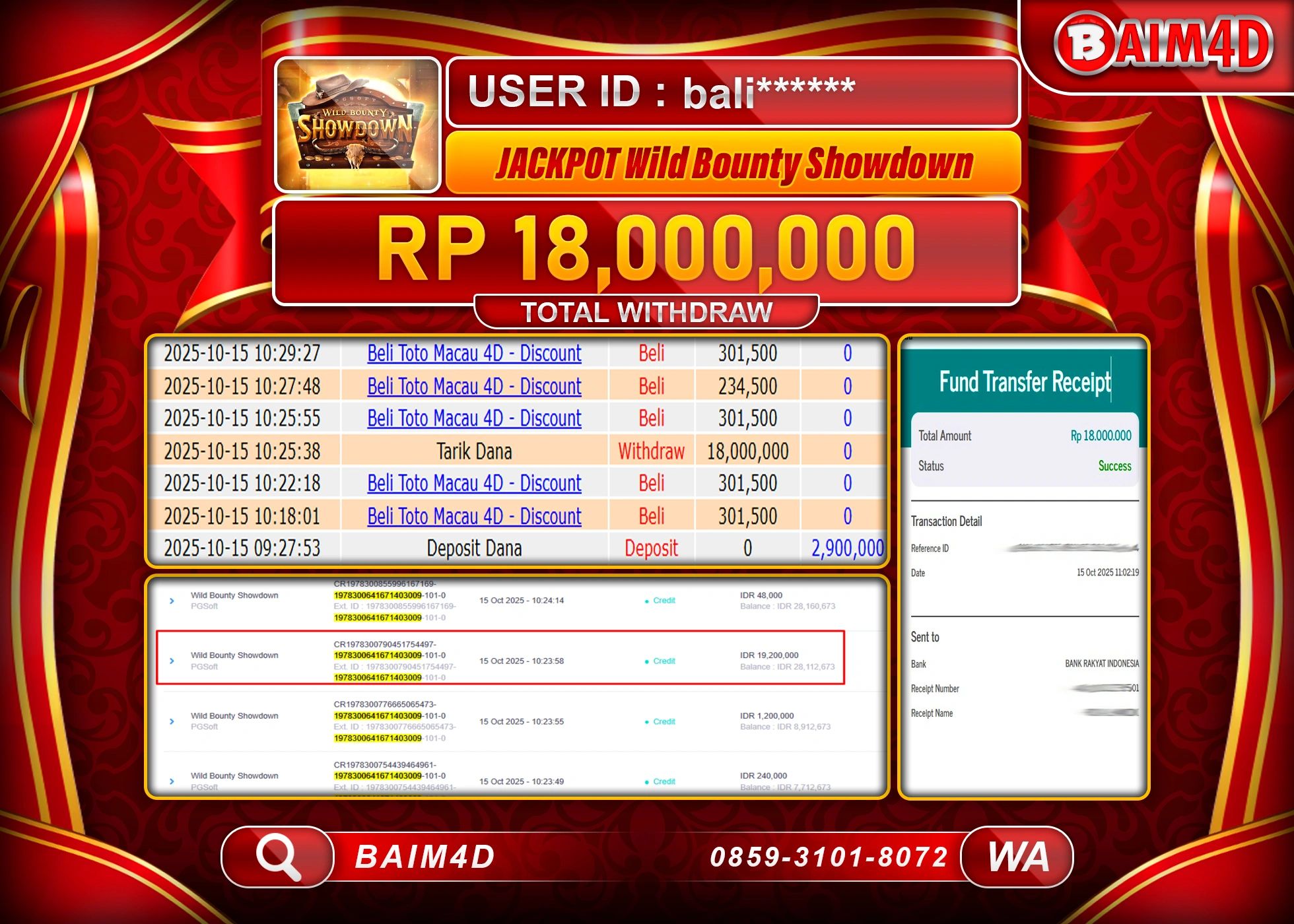 BAIM4D JACKPOT SLOT WILD BOUNTY SHOWDOWN Rp.18,000,000.- LUNAS