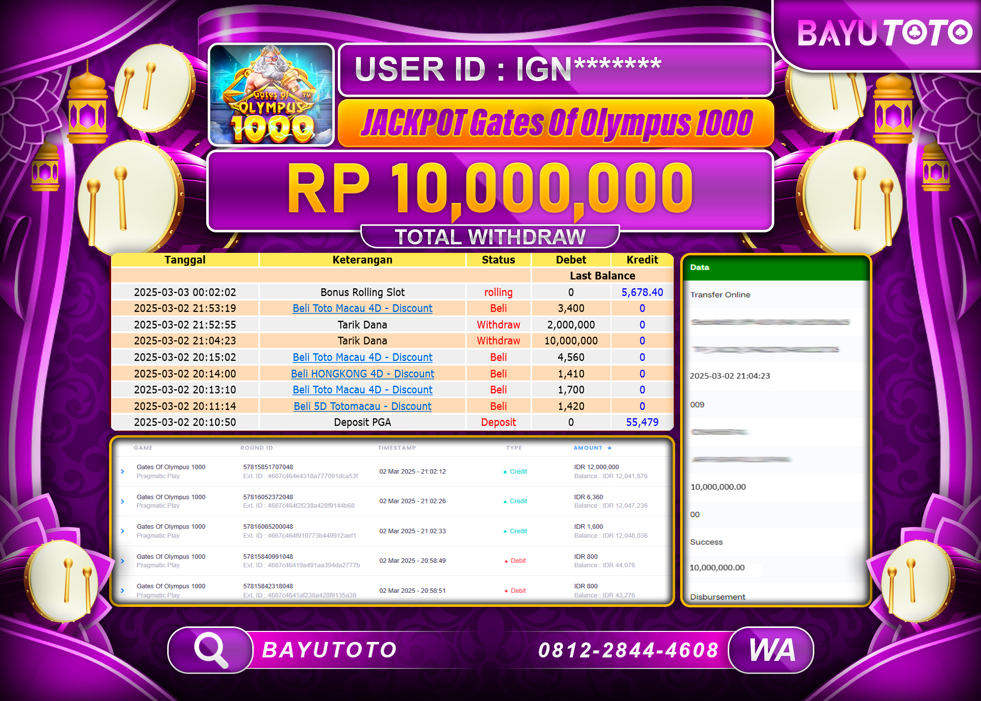 BAYUTOTO JACKPOT DIGATES OLYMPUS Rp.10.000.000 LUNAS
