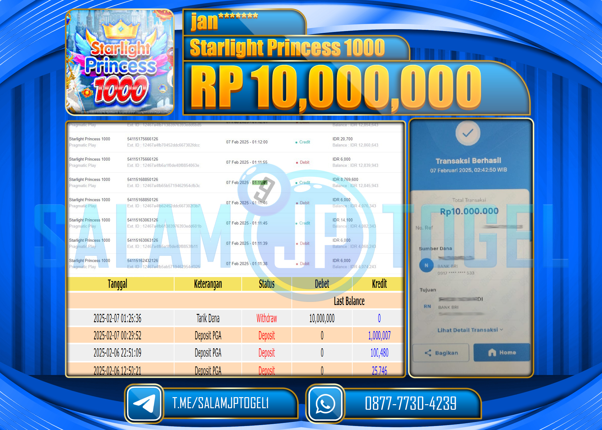 SALAMJPTOGEL MENANG SLOT STARLIGHT PRINCES 1000  Rp.10,000,000 LUNAS