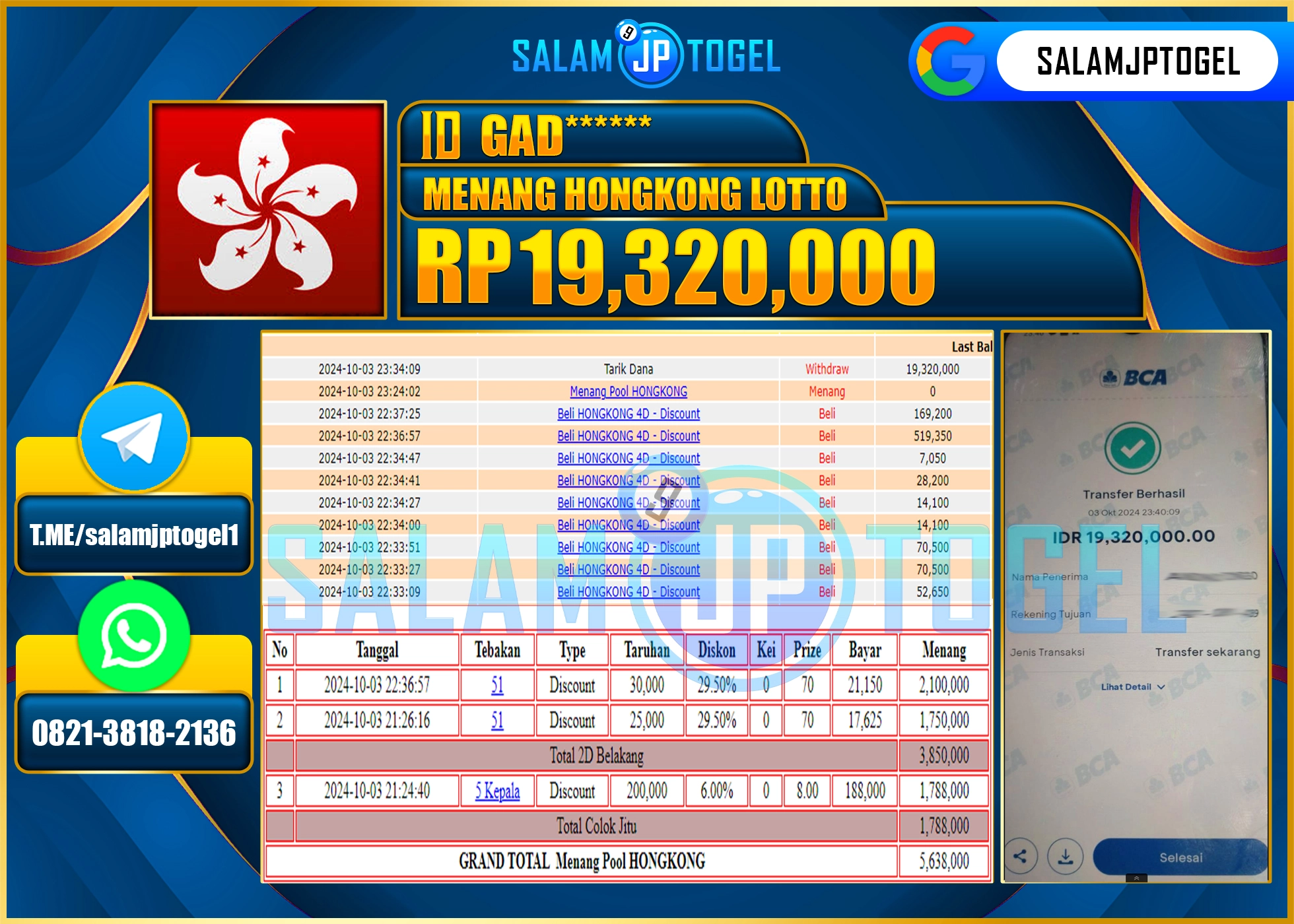 SALAMJPTOGEL MENANG HONGKONG LOTTO Spin RP. 19,320,000 LUNAS